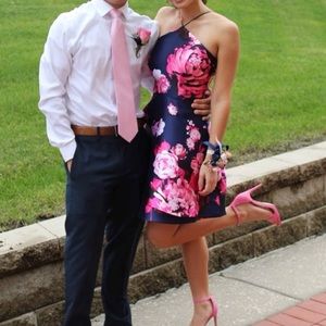 Navy Pink Floral Homecoming Dress Size 0